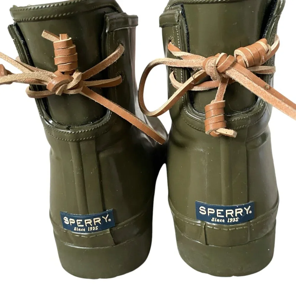 Sperry Top-Sider women's size 6 army green waterproof rubber rain boots footwear